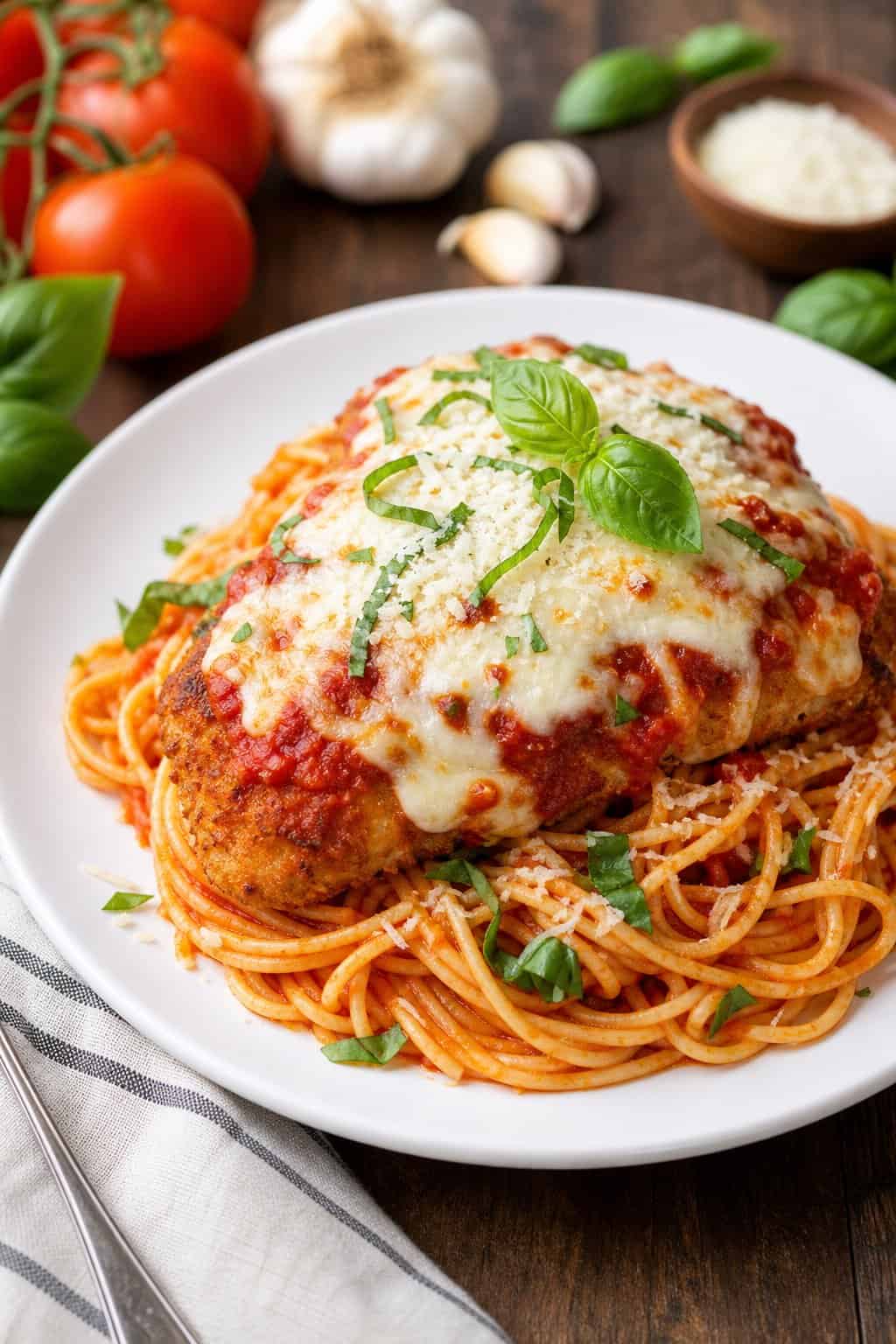 Healthy and Flavorful Baked Chicken Parmesan with Spaghetti