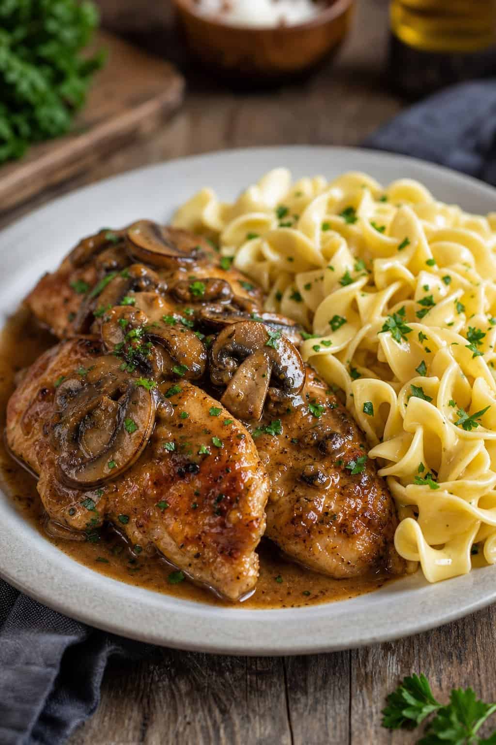 Savor the Flavor: Wholesome Chicken Marsala with Buttered Egg Noodles
