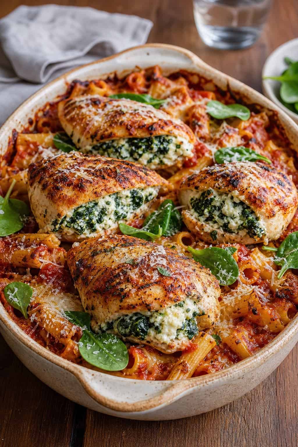 Creamy Spinach-Stuffed Chicken Pasta Bake That’s Perfect for Clean-Eating Families