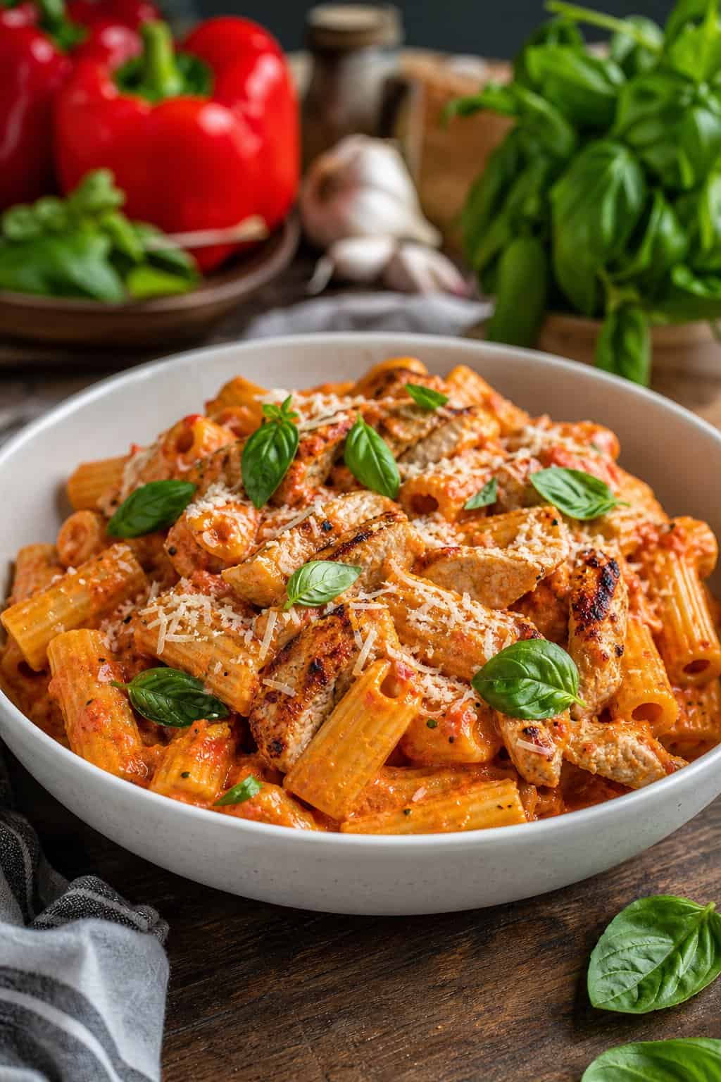 Creamy Roasted Red Pepper Chicken Rigatoni: A Clean-Eating Family Favorite