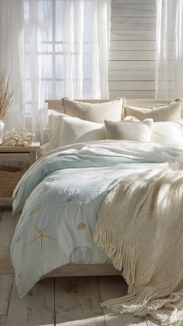 How to Build a Calm, Layered Seaside Bedroom Using Bedding and Texture