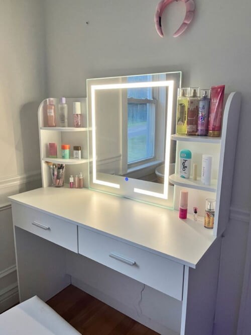 Illuminated Mirror with Slim Shelving
