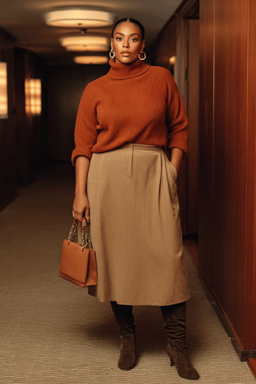 Burgundy Wrap Midi: Polished Fall Business-Casual for Plus-Size Women