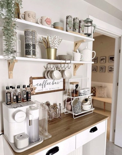 Overhead Mug Rail for a Stylish Coffee Nook