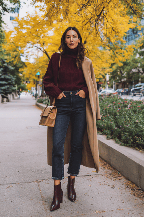 Work-Ready Fall Jeans: A Polished Indigo-and-Camel Formula