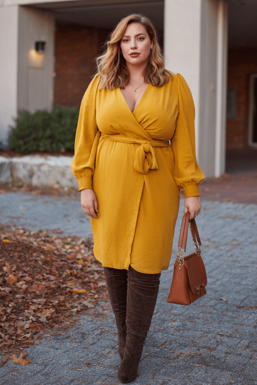 Terracotta Ponte Midi + Charcoal Blazer — Fall Business-Casual Outfit for Plus-Size Women