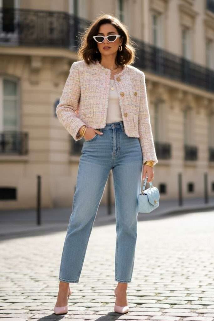 Tweed Jacket with Effortless Denim