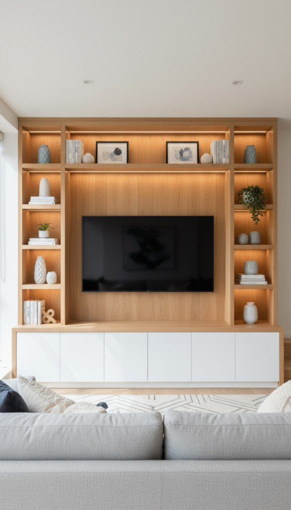 Symmetry and Warmth: TV Above a Low Media Shelf or Fireplace Accent