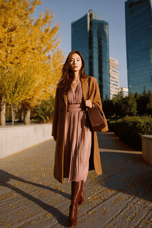 Midi Dresses + Tailored Coats: A Fall Business-Casual Guide