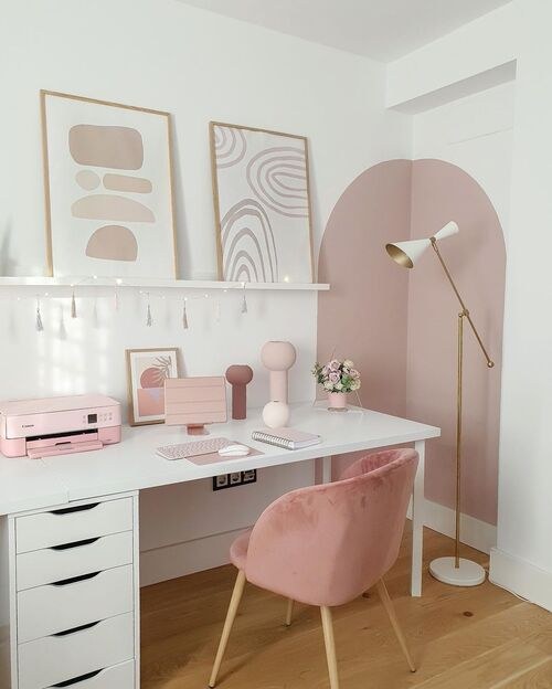 Blush and Timber Desk Vignette