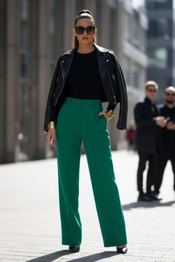 Tailored Emerald Trousers with Urban Minimalism
