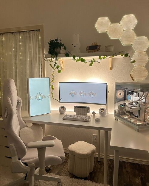 Serene All-White Desk Vignette