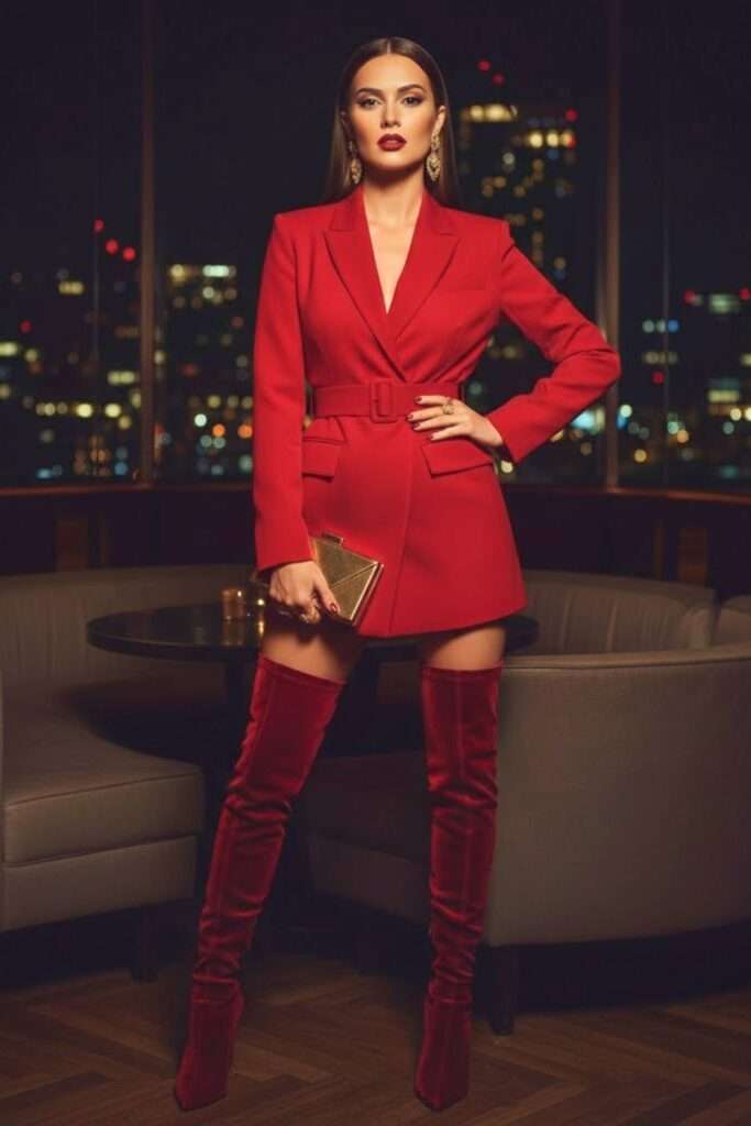 Scarlet Power Suit with Soft Evening Edge