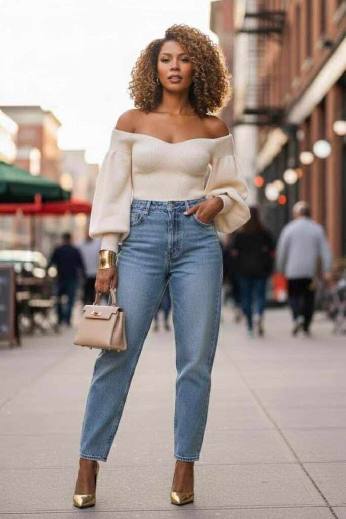 Off Duty Romance: Cozy Neutrals With Denim Ease