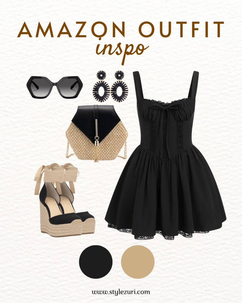 Picnic Perfect Layered Little Black Dress with Tassel Heels