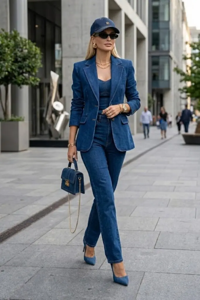 Polished Denim Duo with Athletic Accents
