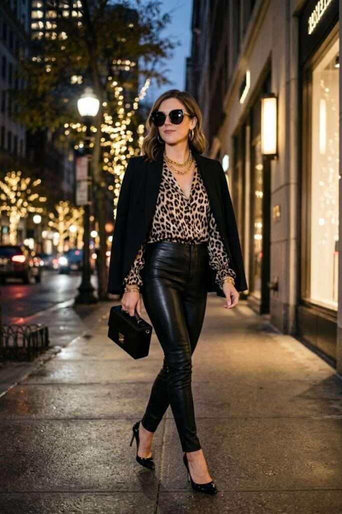 Polished Leopard: Leather, Blazer and Quiet Confidence