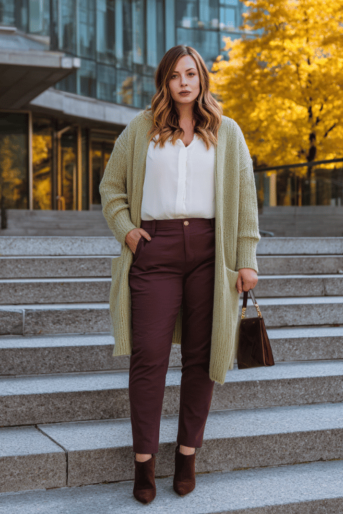 Olive & Burgundy Business-Casual: Fall Outfit Formula for Women 40+