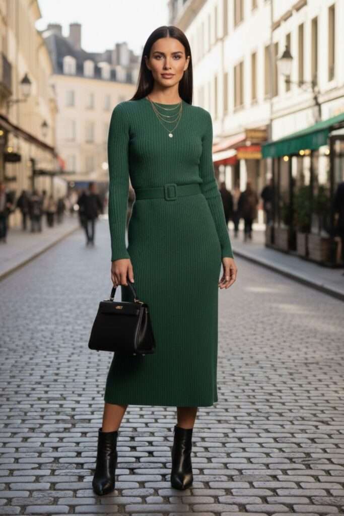 Understated Green: Tailored Knit for Everyday Elegance
