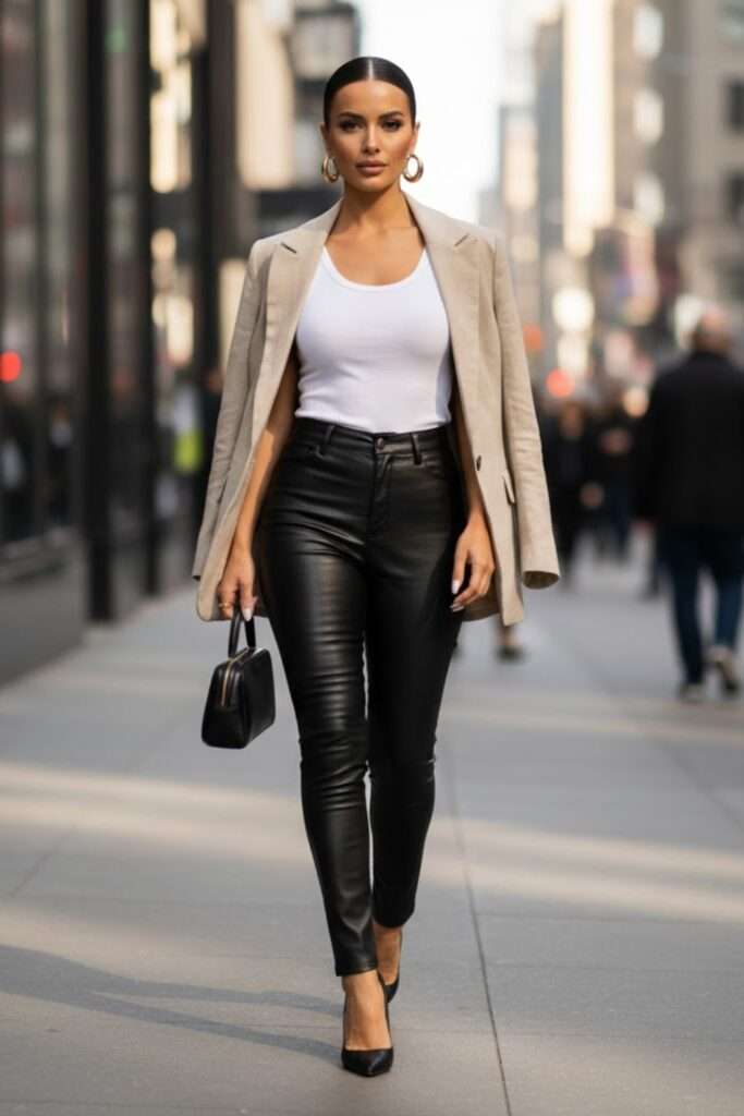 Soft Neutral Layers That Soften Leather Trousers