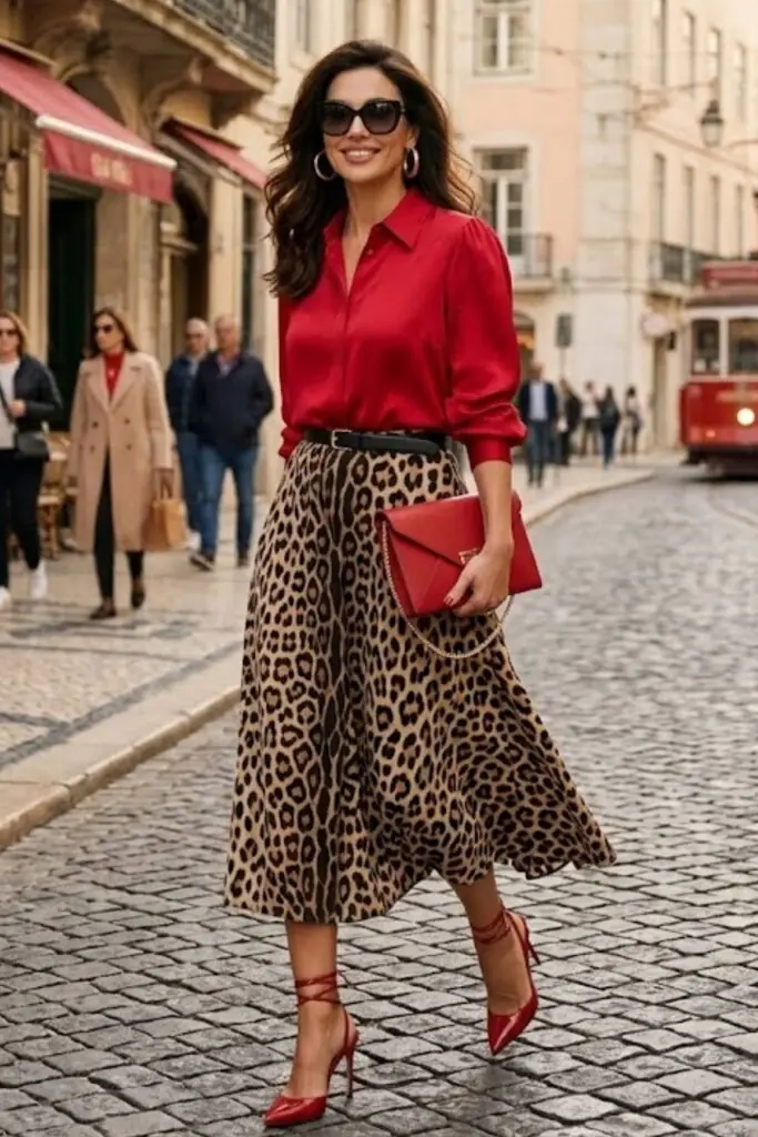 Leopard Midi and Scarlet Anchors for Balance