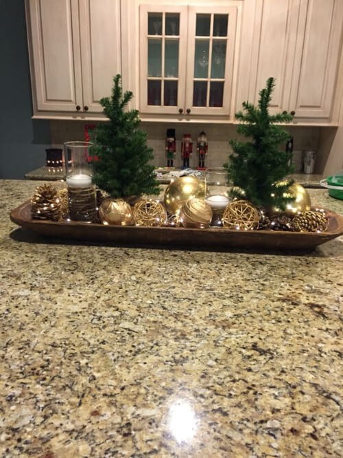Gilded Evergreens in a Dough Bowl