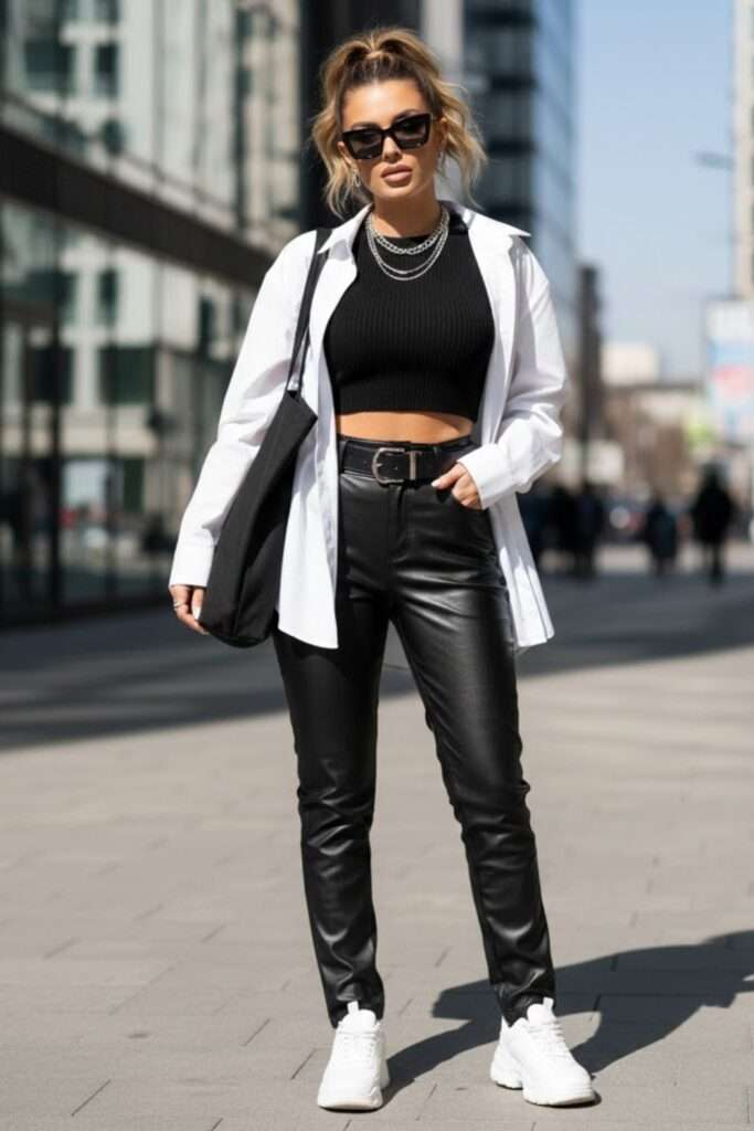 Polished Ease: Leather Pants and Effortless City Layers