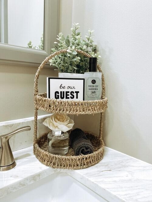 Two-Tier Wicker Basket Tray for a Welcoming Guest Nook