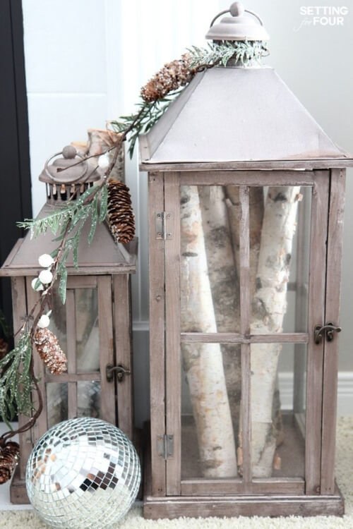 Birch-Wrapped Lantern for Cozy Winter Glow