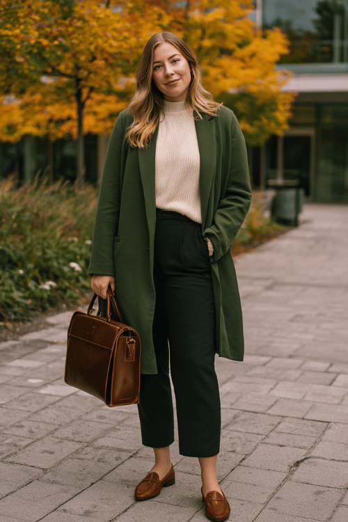 Forest‑Green Longline Blazer: Business‑Casual Looks for Plus‑Size Women Over 40