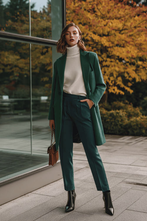 Forest Green Blazer + Cream Turtleneck: Easy Fall Business-Casual for Women Over 50