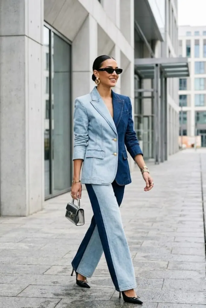 Split-Wash Denim Styled With Tailored Blazer