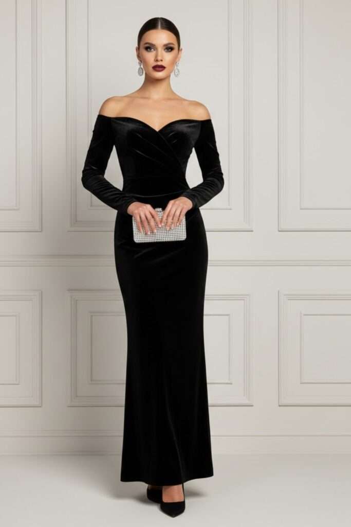 Velvet Off-Shoulder Gown for Candlelit Evenings