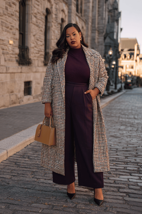 Autumn Power Play: Houndstooth & Plum for Plus-Size Women Over 40