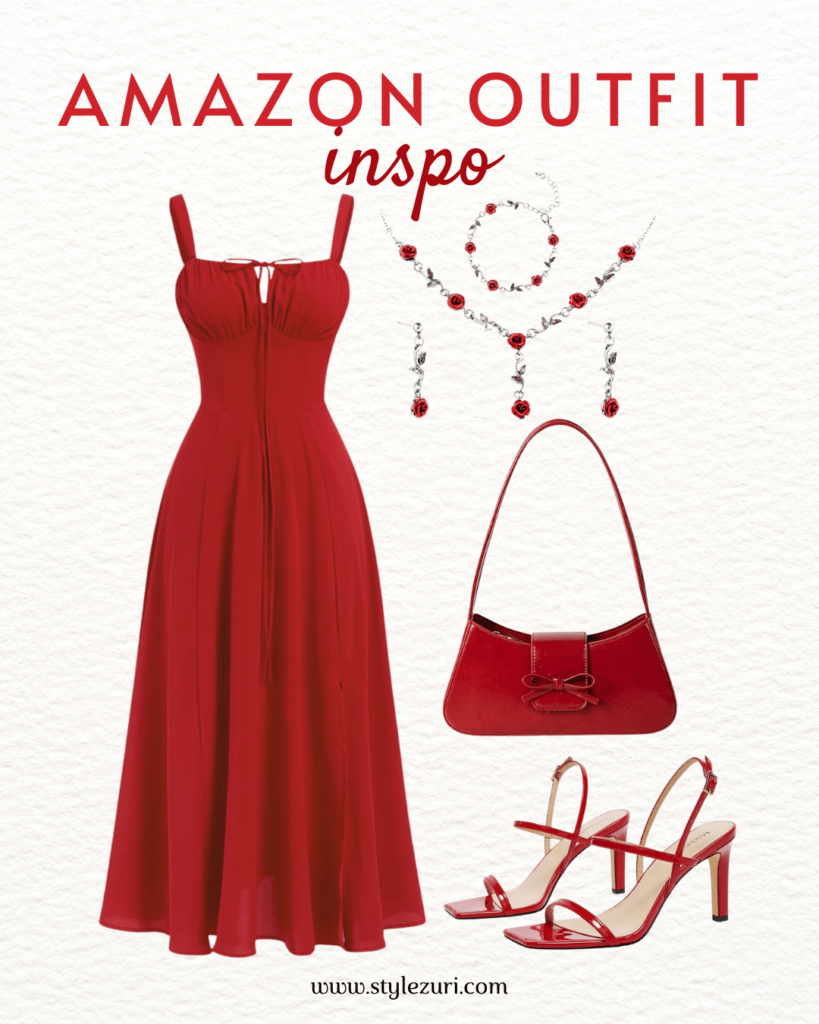 Asymmetric Red Sheath with Polished Minimal Accessories