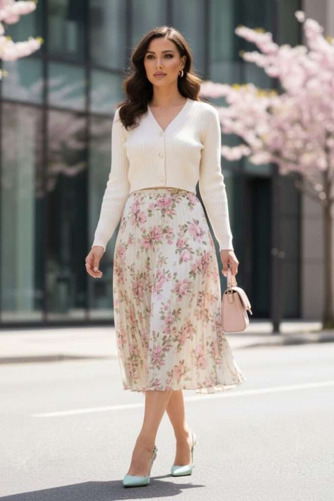 Delicate Cardigan and Floral Midi