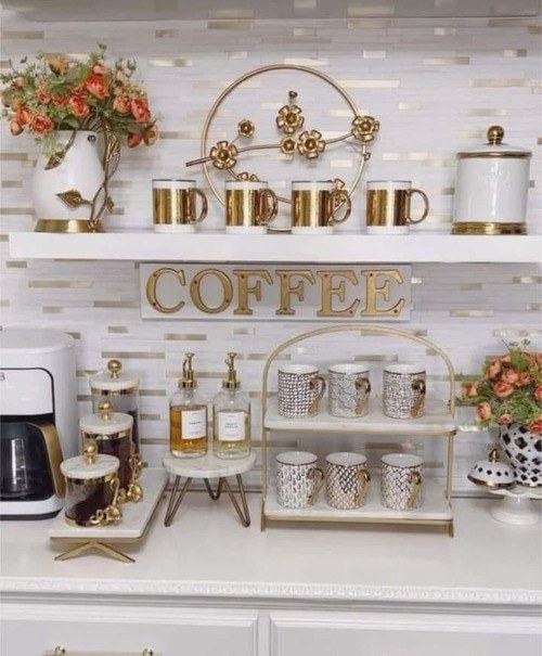 Warm Metallic Accents for a Luxe Coffee Station