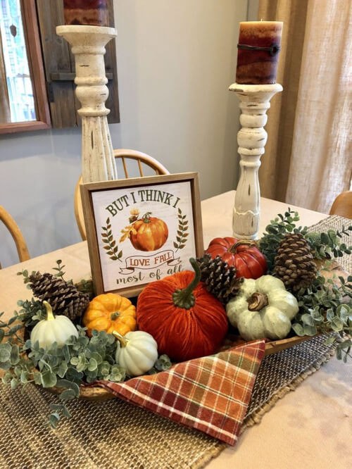Plush Pumpkin Cluster with a Rustic Plaque