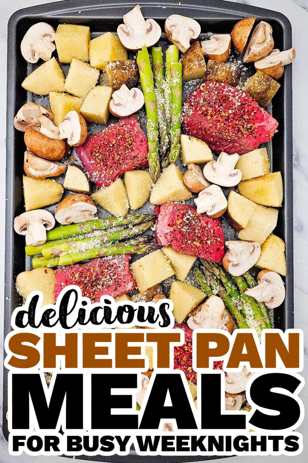 Sheet-Pan Balsamic Flank with Crispy Fingerlings & Roasted Asparagus