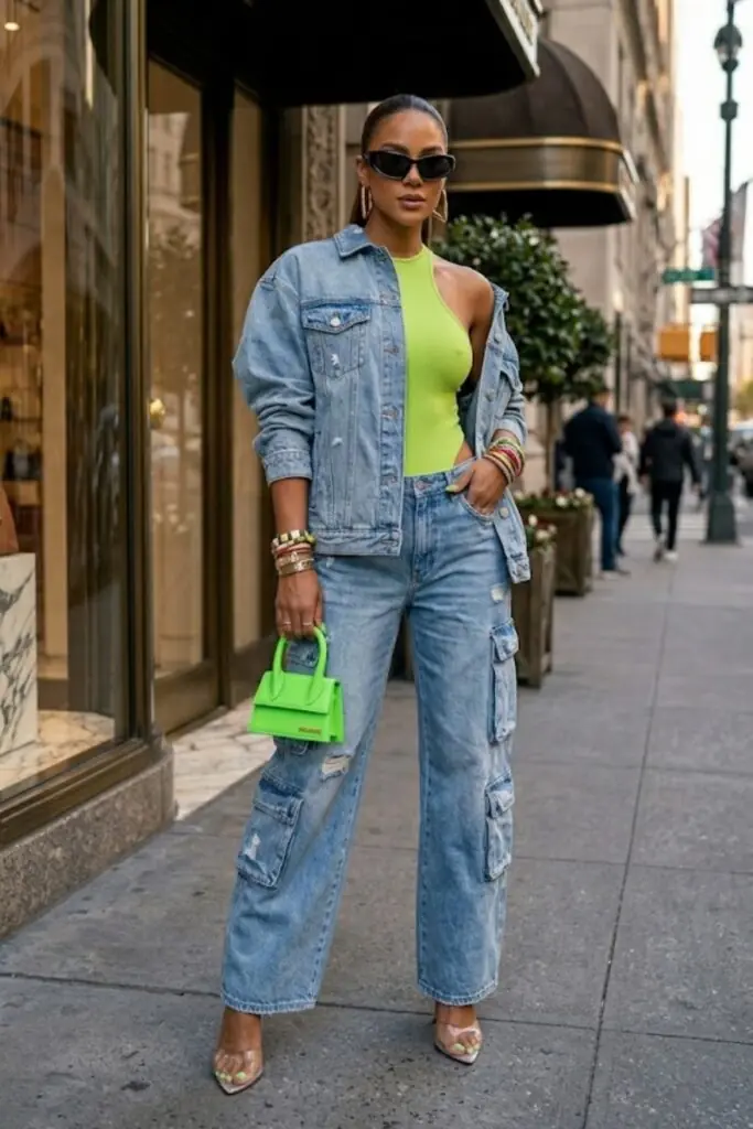 Light-Wash Layers with Chartreuse Pop and Ease