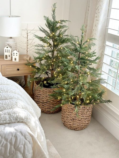 Basketed Mini Trees for Winter Warmth