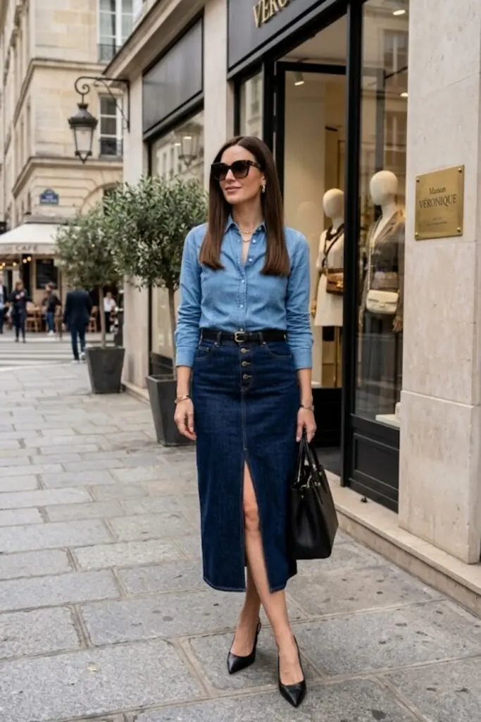 Crisp Chambray and Indigo Midi for Daytime Elegance