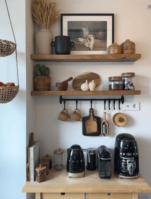 Moody Black and Warm Wood Coffee Nook