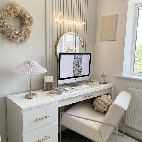Serene Layered White Desk Vignette