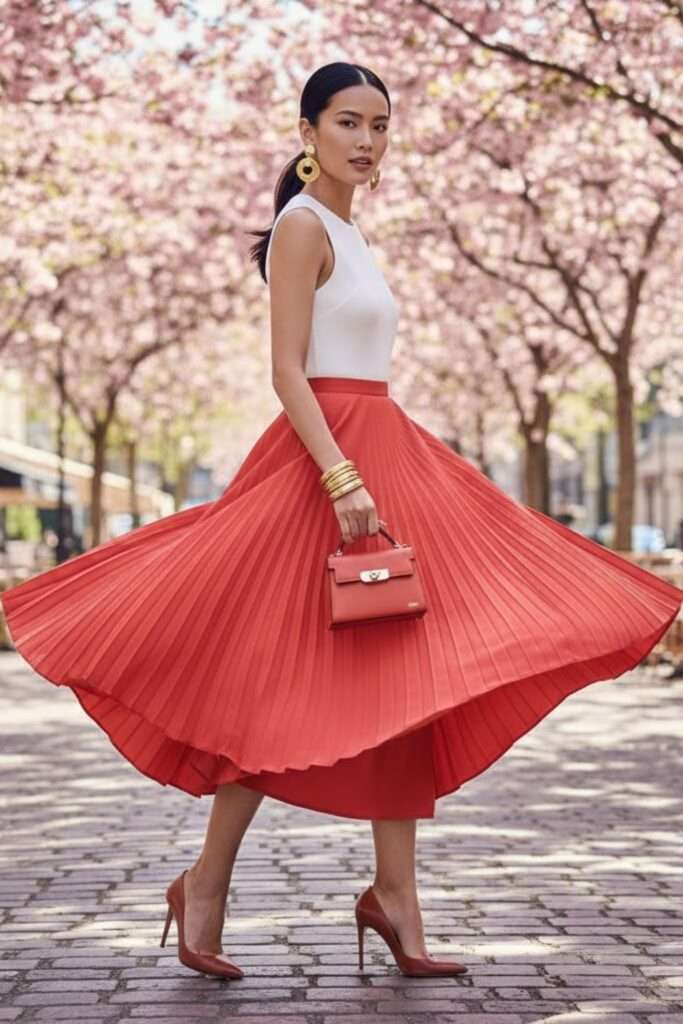 Crisp White Shell and Sculptural Red Midi