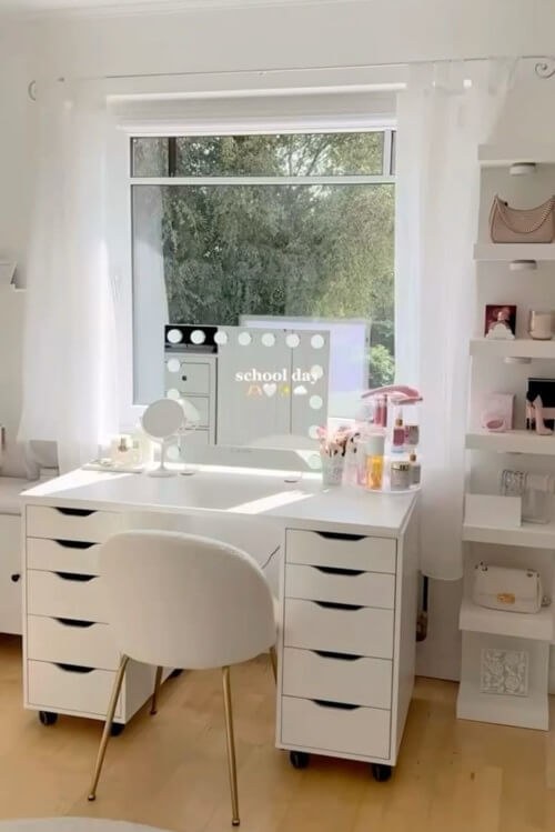 Airy White Vanity by the Window