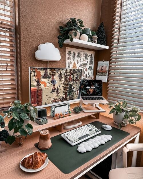 Green, White & Wood Desk Vignette