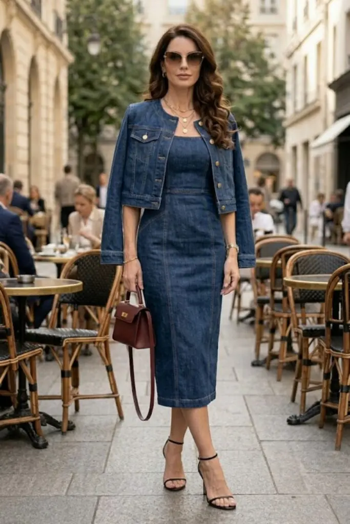 Monochrome Indigo Dress with Cropped Jacket