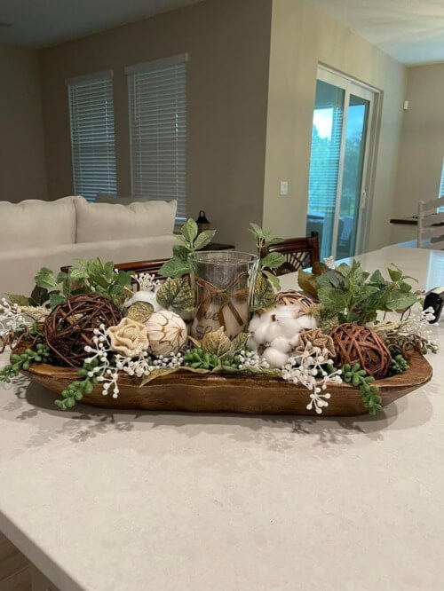 Wicker Spheres and Cotton Bolls Centerpiece