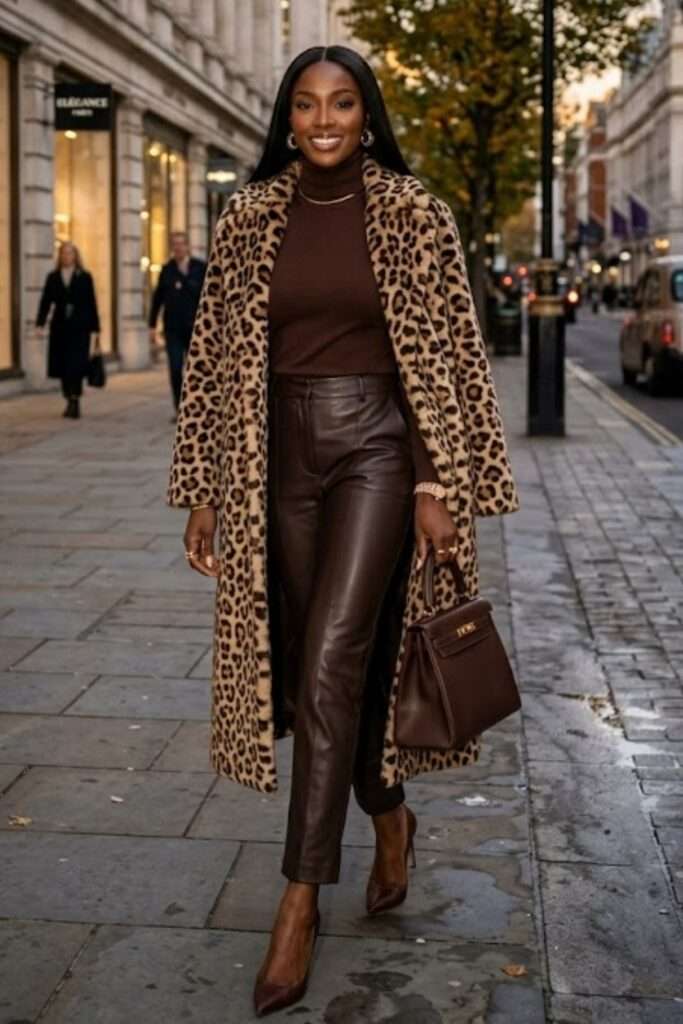 Grounded Glamour: Leopard Over Deep Monochrome Layers